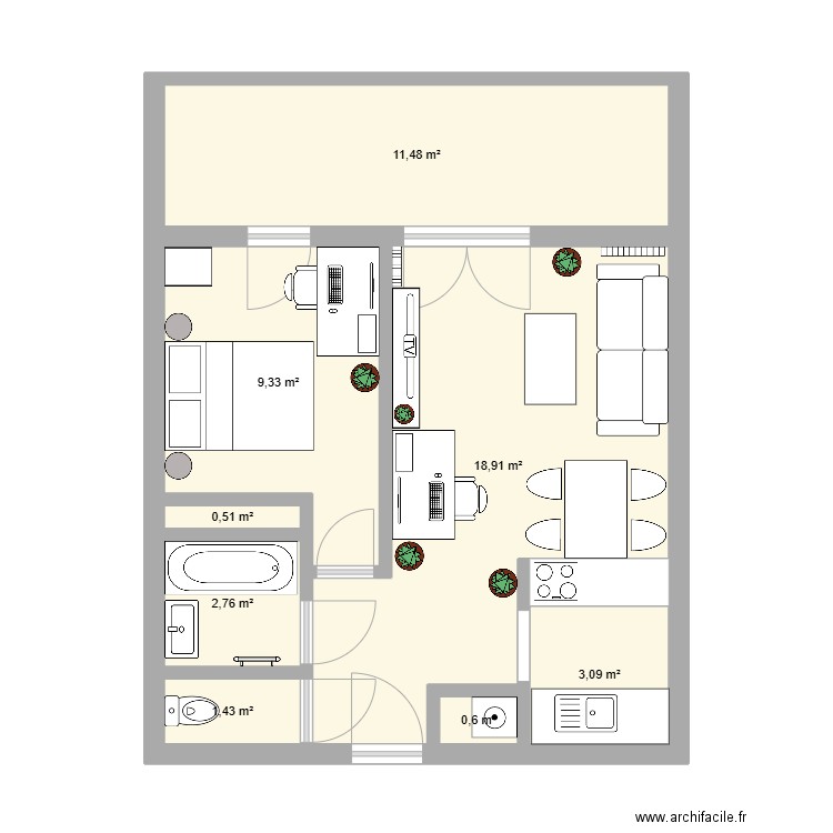 LYON. Plan de 8 pièces et 48 m2