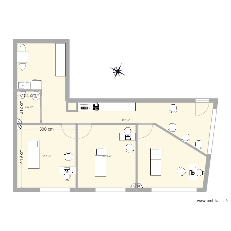 Cabinet V1. Plan de 4 pièces et 82 m2