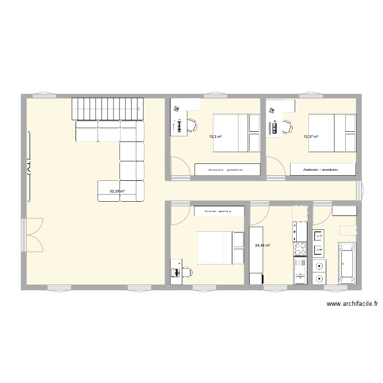 KINSHASA - ADO. Plan de 4 pièces et 101 m2