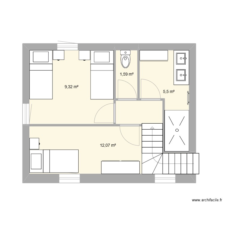 Etage Annexe KS 2025 01 20. Plan de 4 pièces et 28 m2