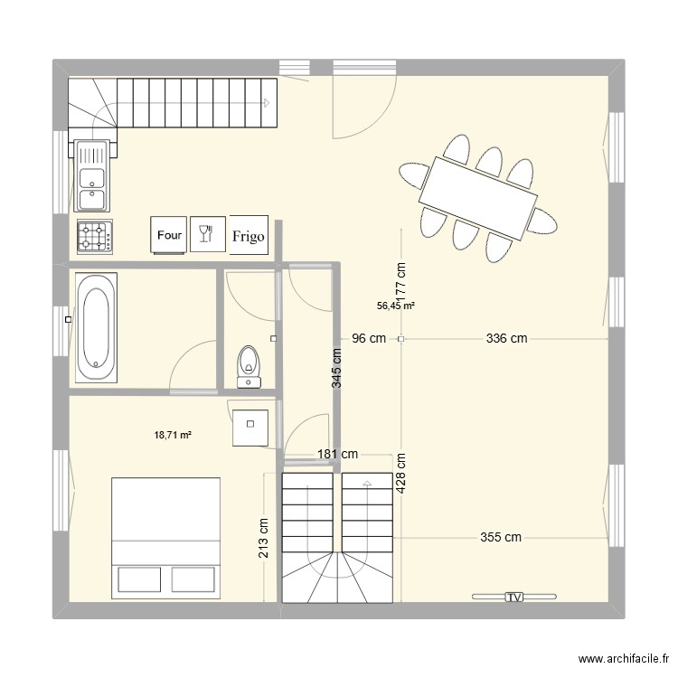 mur de base. Plan de 2 pièces et 75 m2