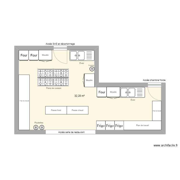 Cuisine restaurant L'Alova. Plan de 1 pièce et 32 m2