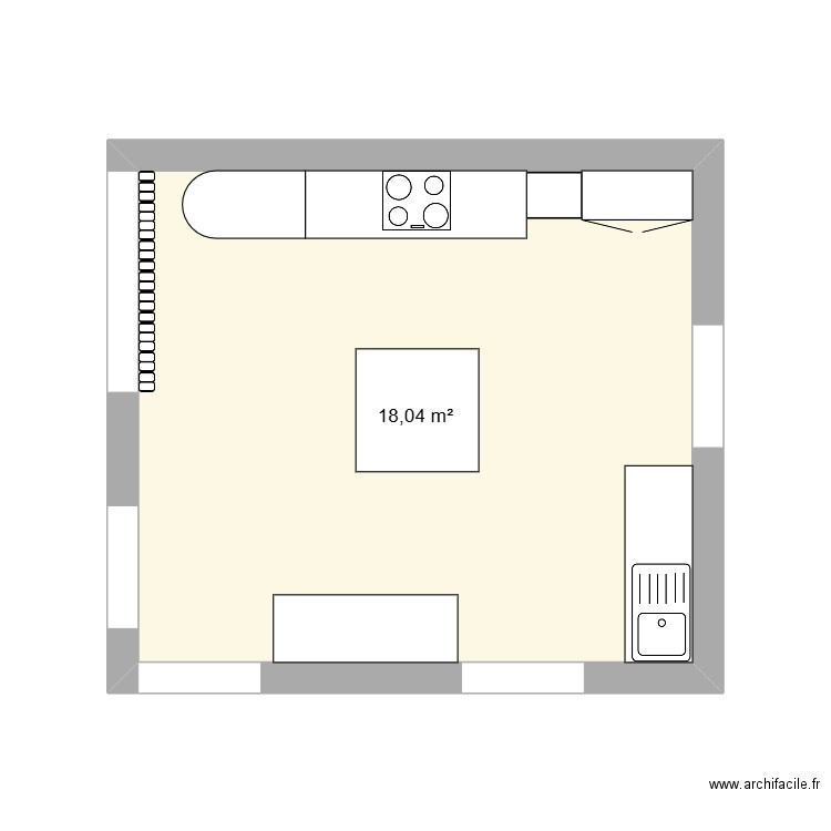 cuisine. Plan de 1 pièce et 18 m2