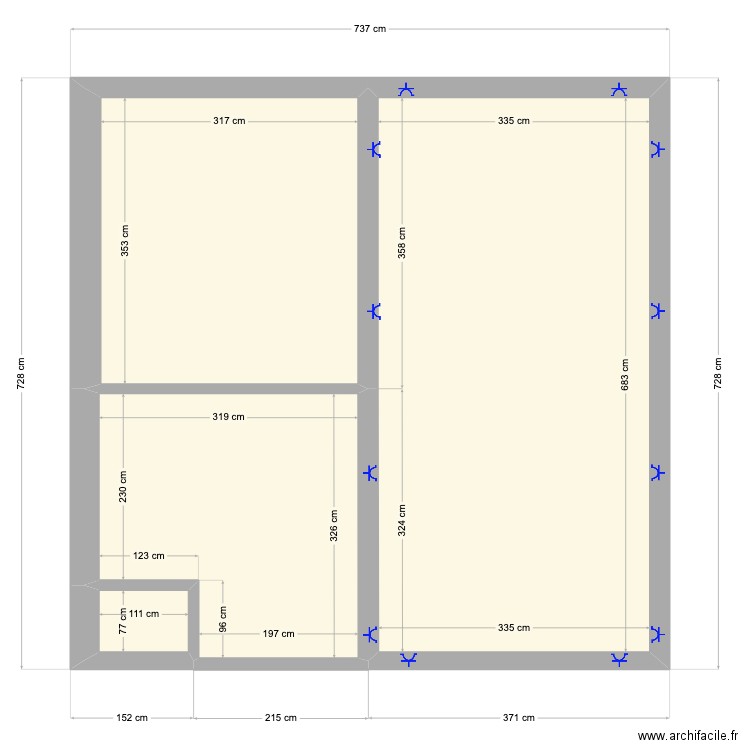 debut plant électrique étage 90d. Plan de 4 pièces et 44 m2