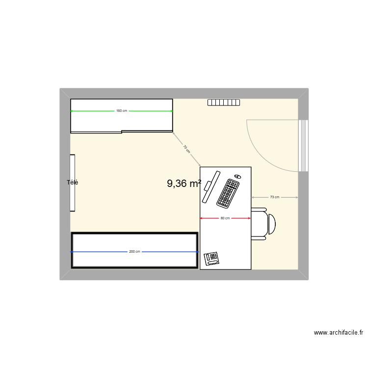 video2. Plan de 1 pièce et 9 m2