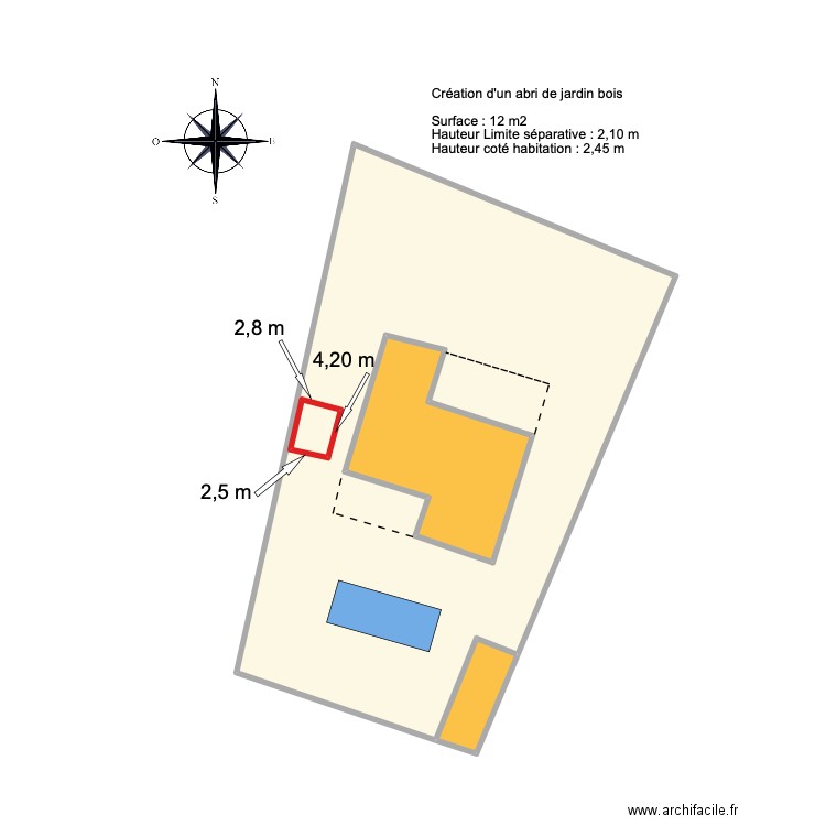 Abri de jardin. Plan de 3 pièces et 33 m2