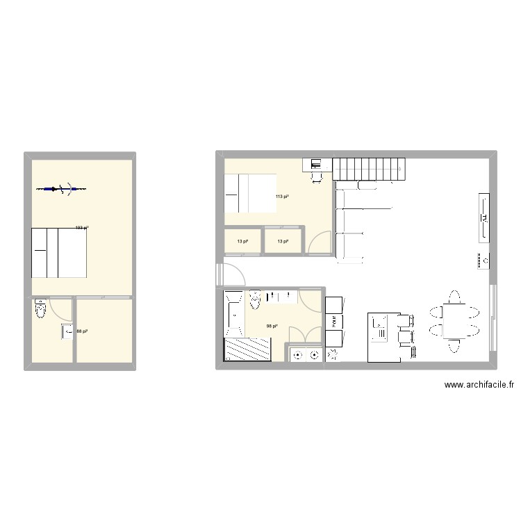 ralonge. Plan de 6 pièces et 48 m2