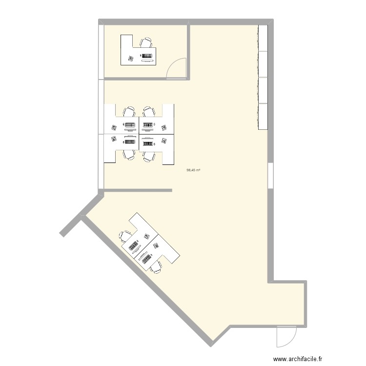 Bureaux juillet 2024. Plan de 1 pièce et 98 m2