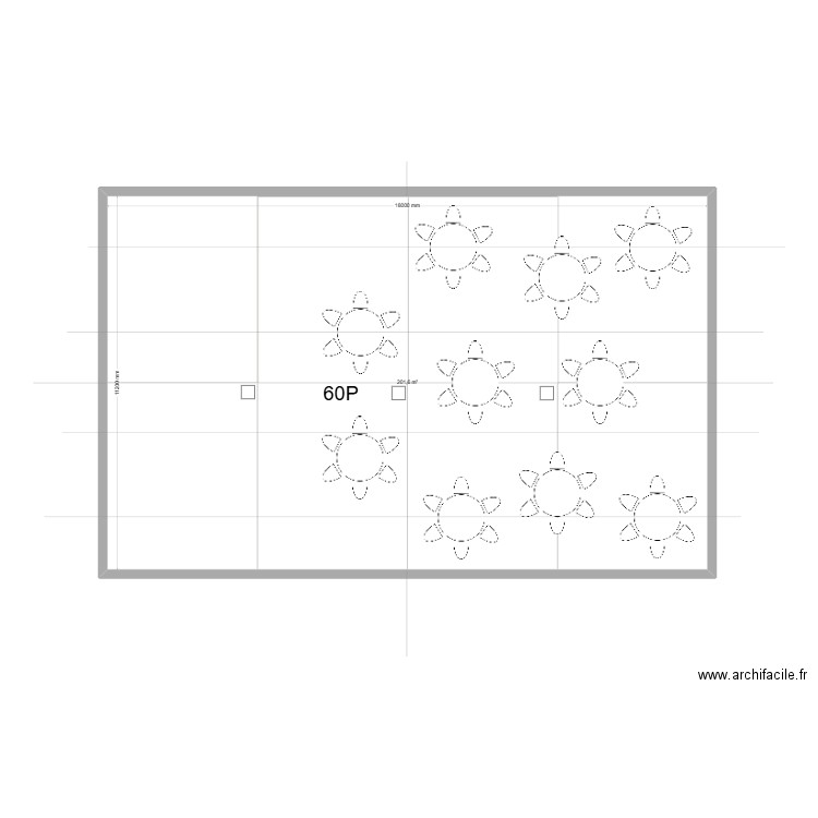 table rond 1 60p. Plan de 1 pièce et 202 m2