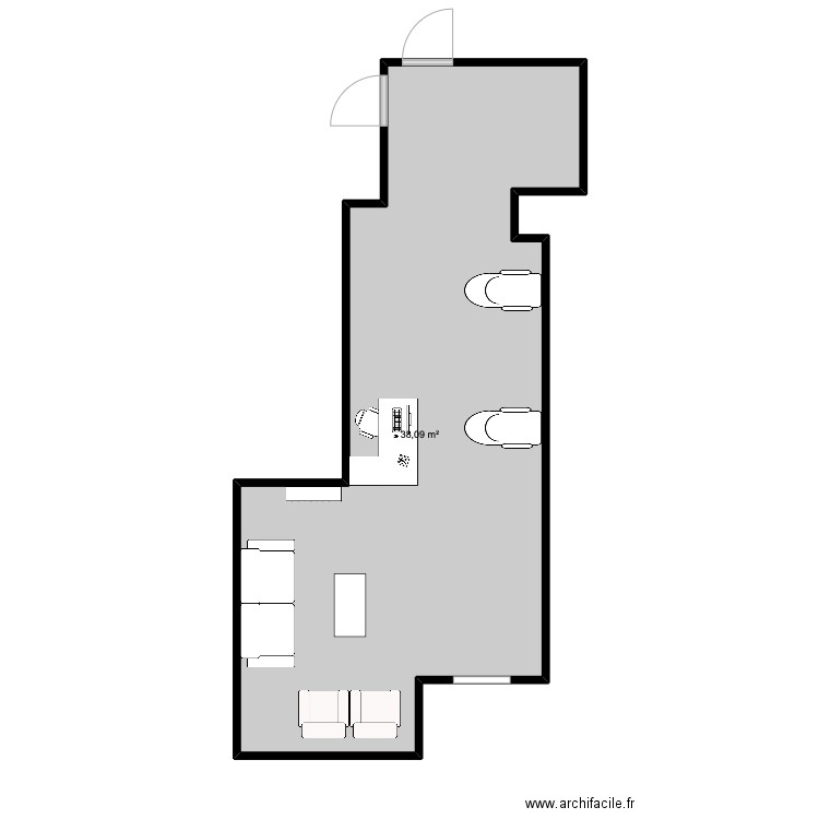 salon de coiffure. Plan de 1 pièce et 38 m2