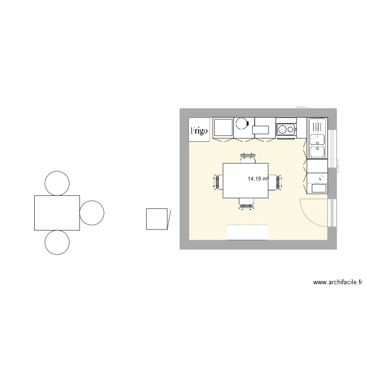 cuisine. Plan de 1 pièce et 14 m2