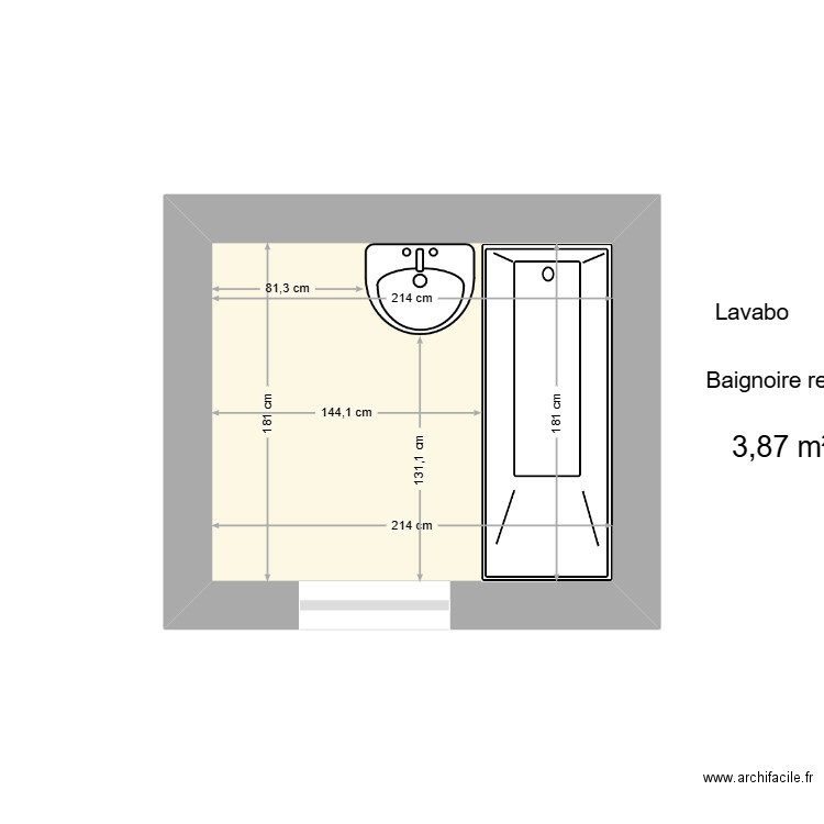 plan salle de bain nu. Plan de 1 pièce et 4 m2