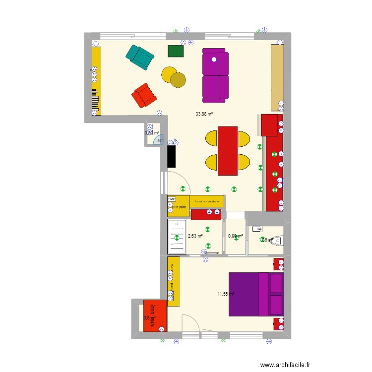 12 VIOLET 4 électricité. Plan de 7 pièces et 52 m2