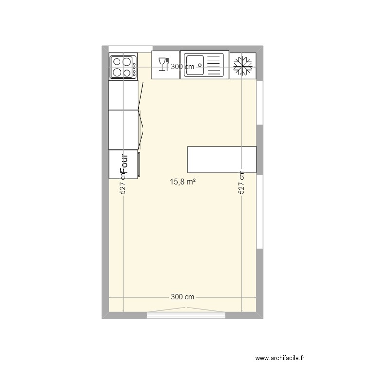 plan de base cuisine en L. Plan de 1 pièce et 16 m2