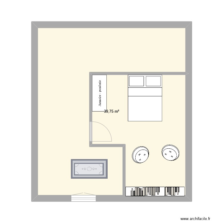 SALON   CHAMBRE BUREAU BIBILOTHEQUE. Plan de 1 pièce et 40 m2