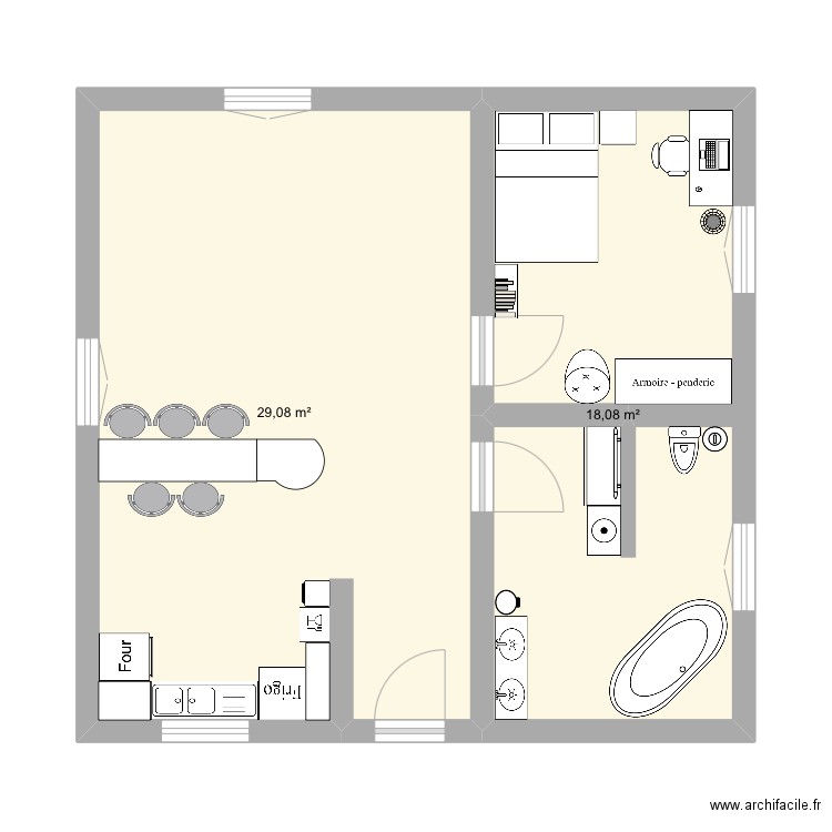 Ofo. Plan de 2 pièces et 47 m2