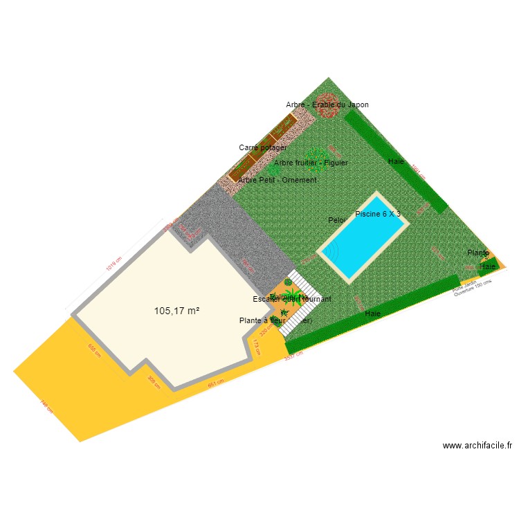 Plan de masse Piscine. Plan de 1 pièce et 105 m2