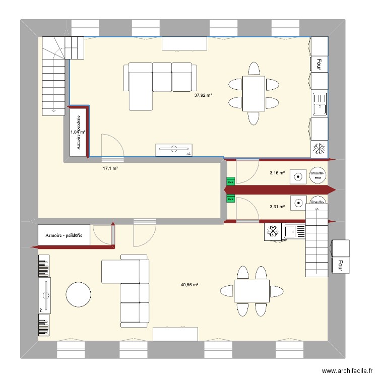 Apt étage Hugues v1. Plan de 7 pièces et 105 m2