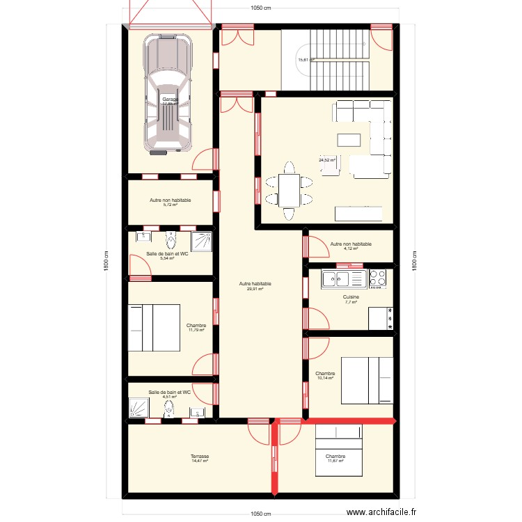 MOMAR R+1 VERS 2. Plan de 13 pièces et 164 m2