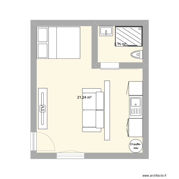 Caro. Plan de 2 pièces et 24 m2