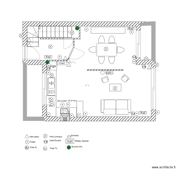 Perenchies RDC meublé + elec. Plan de 3 pièces et 42 m2