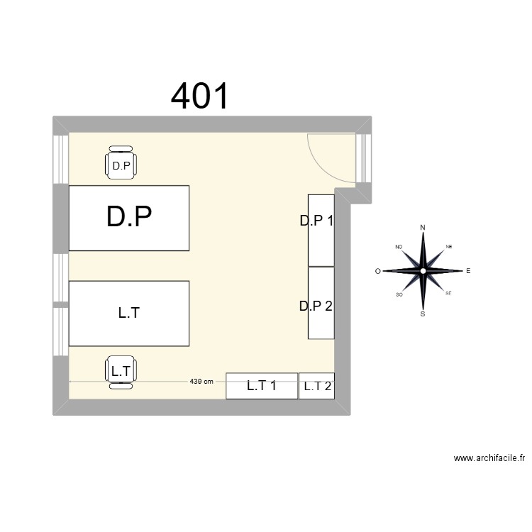 Bureau R 401 - D. PAIN et L.THEVENIN. Plan de 1 pièce et 20 m2