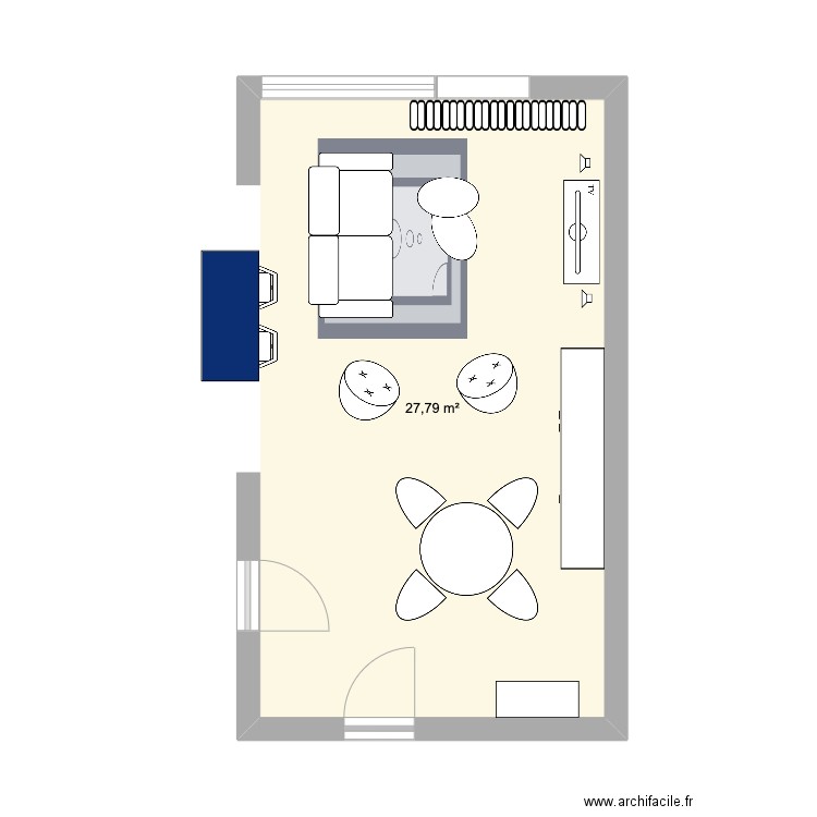 Salon salle à manger appartement maman. Plan de 1 pièce et 28 m2