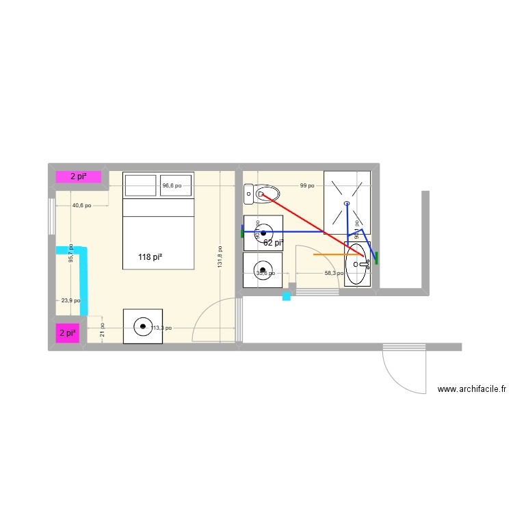 test jo 222. Plan de 4 pièces et 17 m2