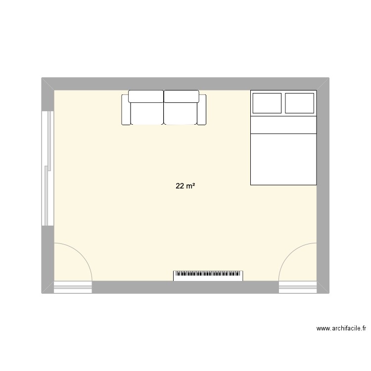 Appart Tolain. Plan de 1 pièce et 22 m2