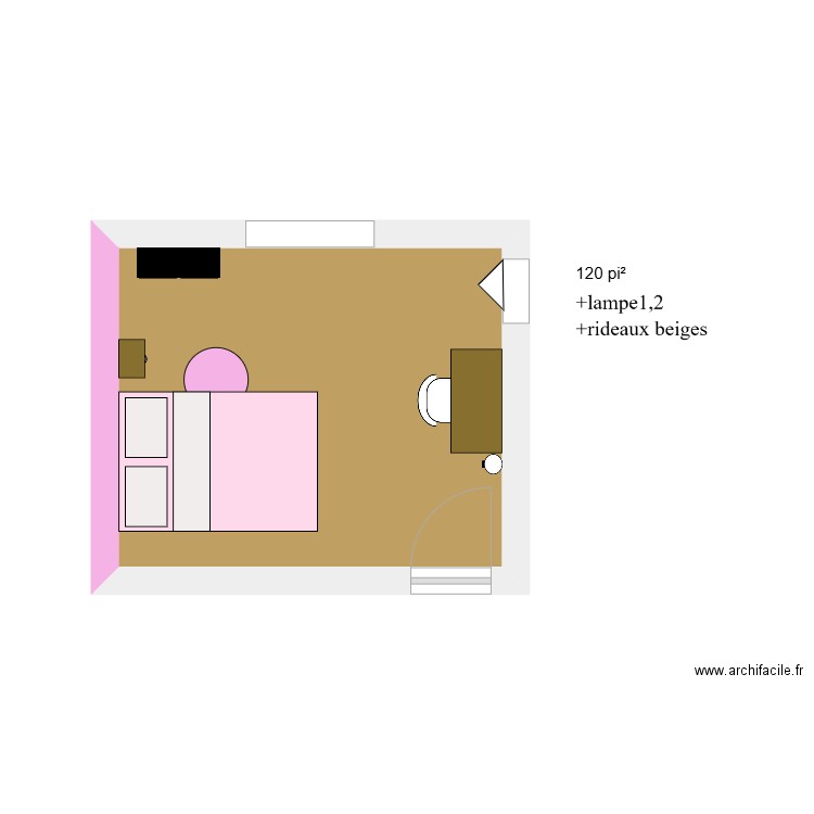 chambre . Plan de 1 pièce et 11 m2