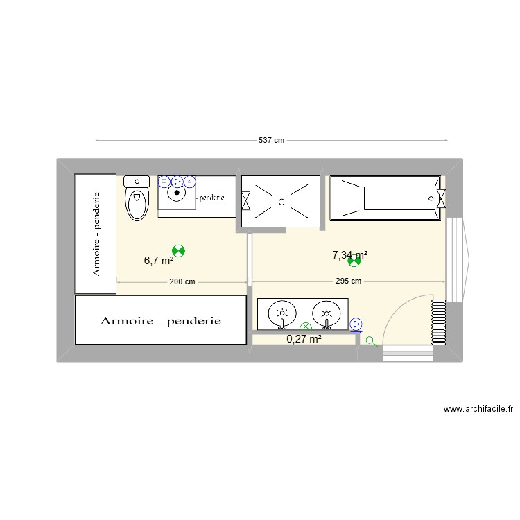 sdb paradis V6 modif. Plan de 3 pièces et 14 m2