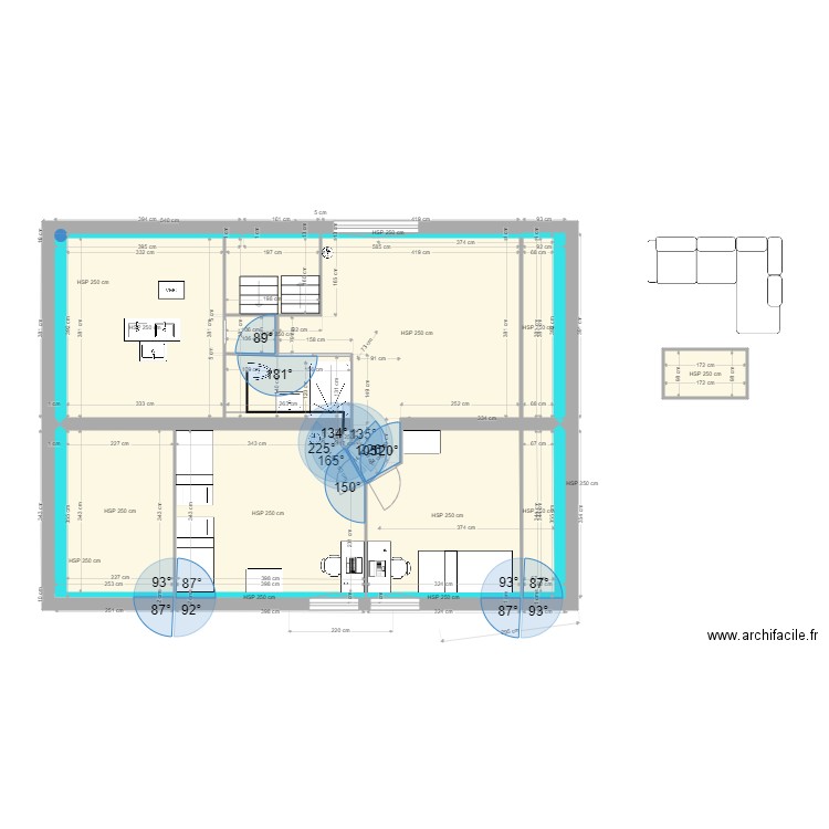 grenier V5. Plan de 17 pièces et 76 m2