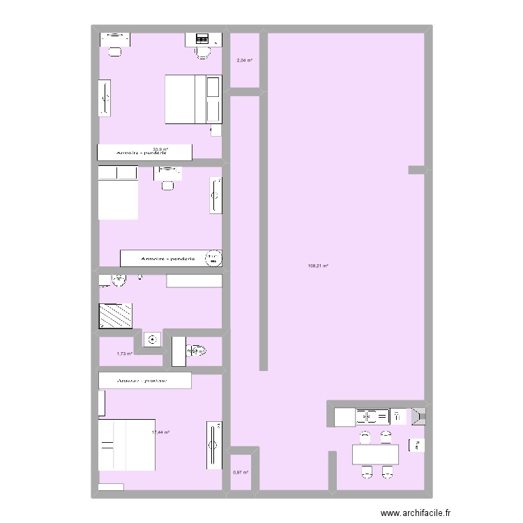 clarence. Plan de 1 pièce et 92 m2