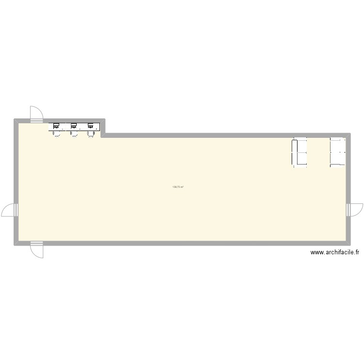 Salle jaune. Plan de 1 pièce et 140 m2