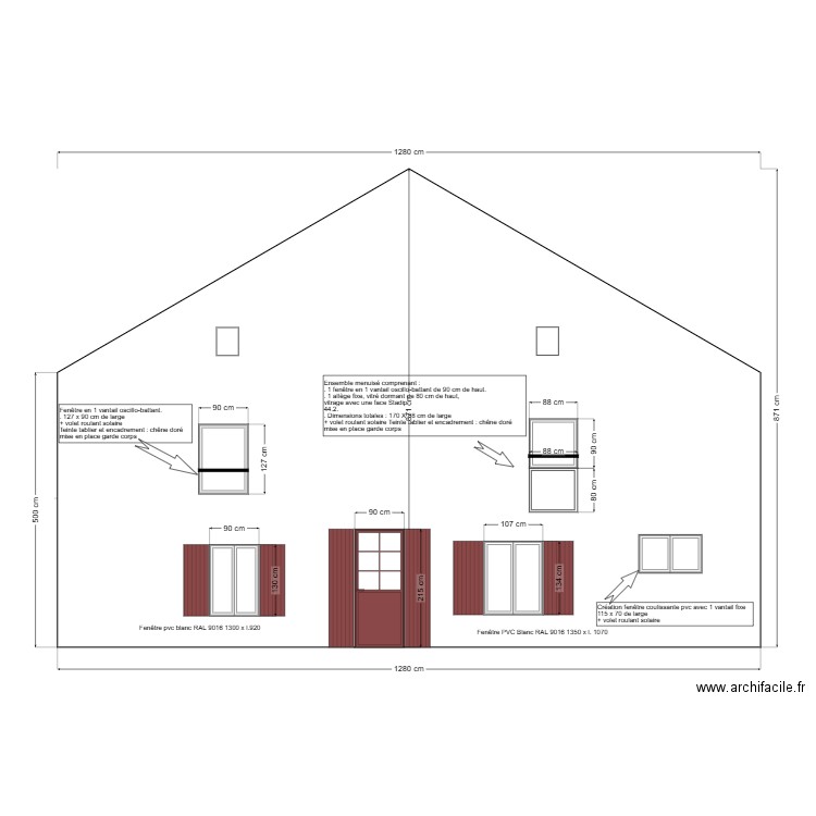 FACADE OUEST projetee. Plan de 0 pièce et 0 m2