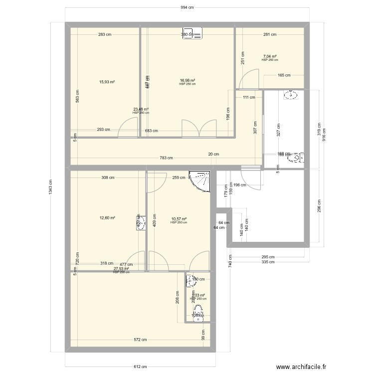 onglerie. Plan de 6 pièces et 88 m2