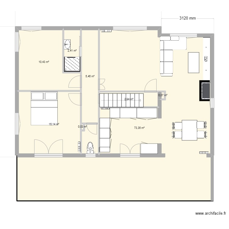 RDC mod cuisine . Plan de 8 pièces et 110 m2