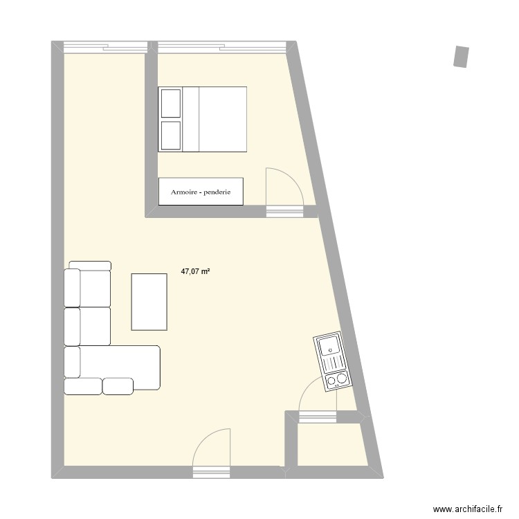 CIL1. Plan de 1 pièce et 47 m2