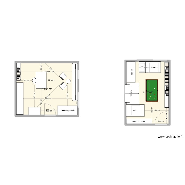 Bureau Parents. Plan de 2 pièces et 24 m2