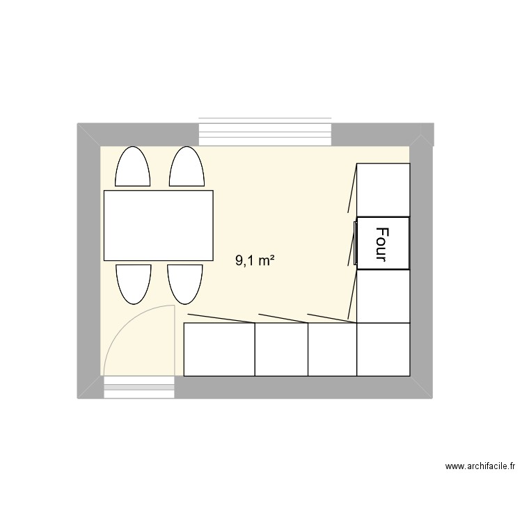 Cuisine1. Plan de 1 pièce et 9 m2