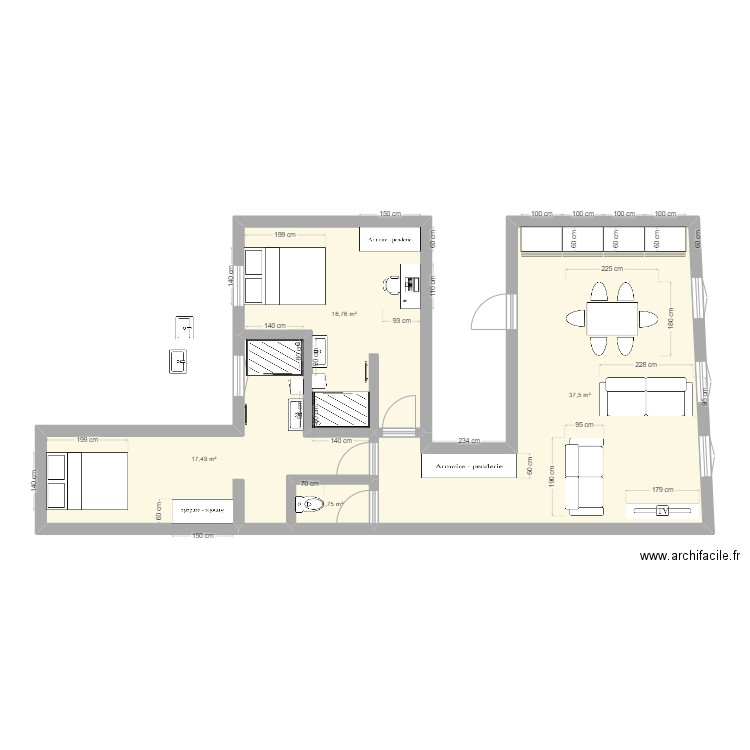 appart 6. Plan de 4 pièces et 74 m2