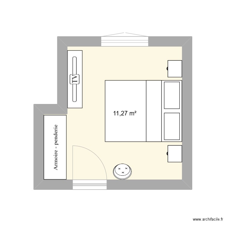 chambre parent. Plan de 1 pièce et 11 m2