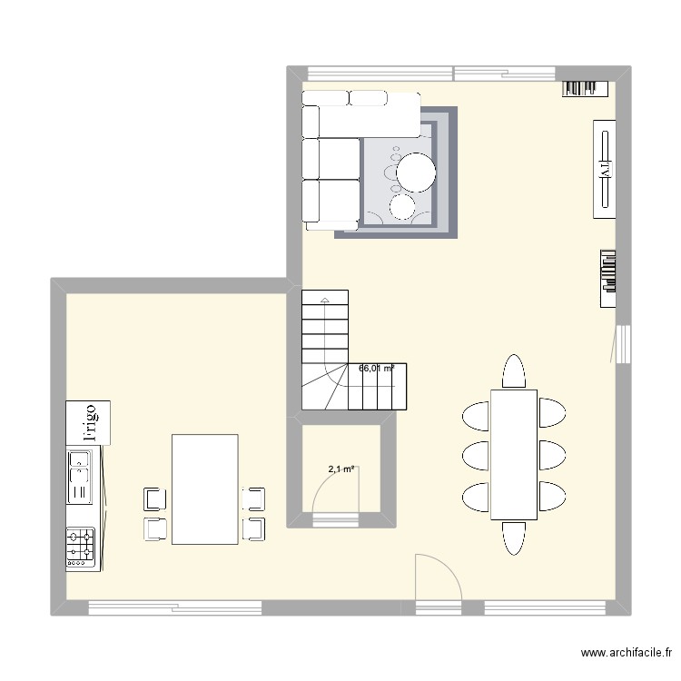 Maison . Plan de 2 pièces et 68 m2