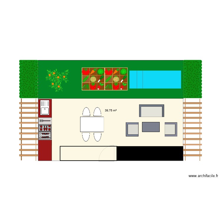 Terrasse. Plan de 1 pièce et 40 m2