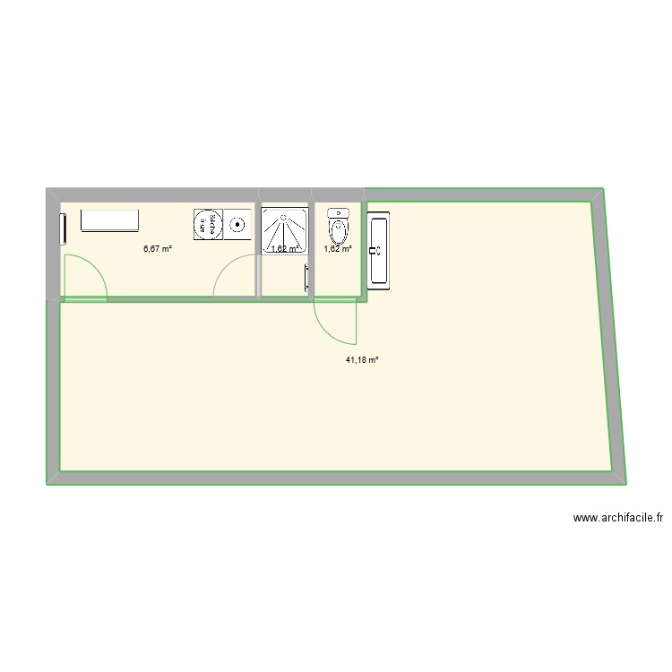 Local stock. Plan de 4 pièces et 51 m2