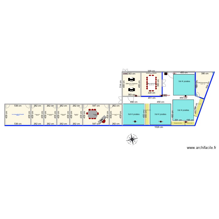 Open Space DSIM NB R2. Plan de 10 pièces et 161 m2