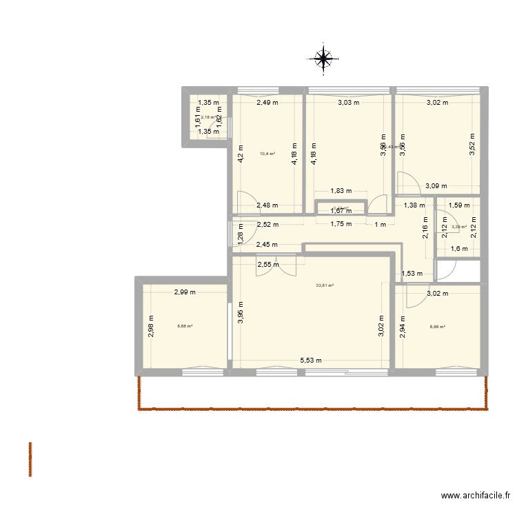 Mars. Plan de 8 pièces et 91 m2