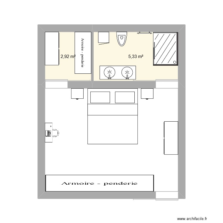 ch-sdb. Plan de 2 pièces et 8 m2