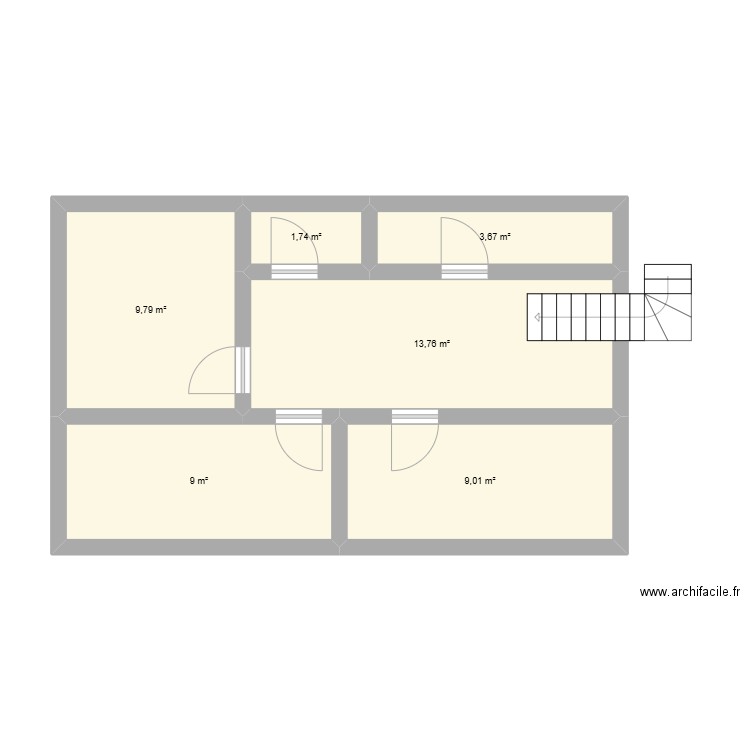 Deuxième étage. Plan de 6 pièces et 47 m2