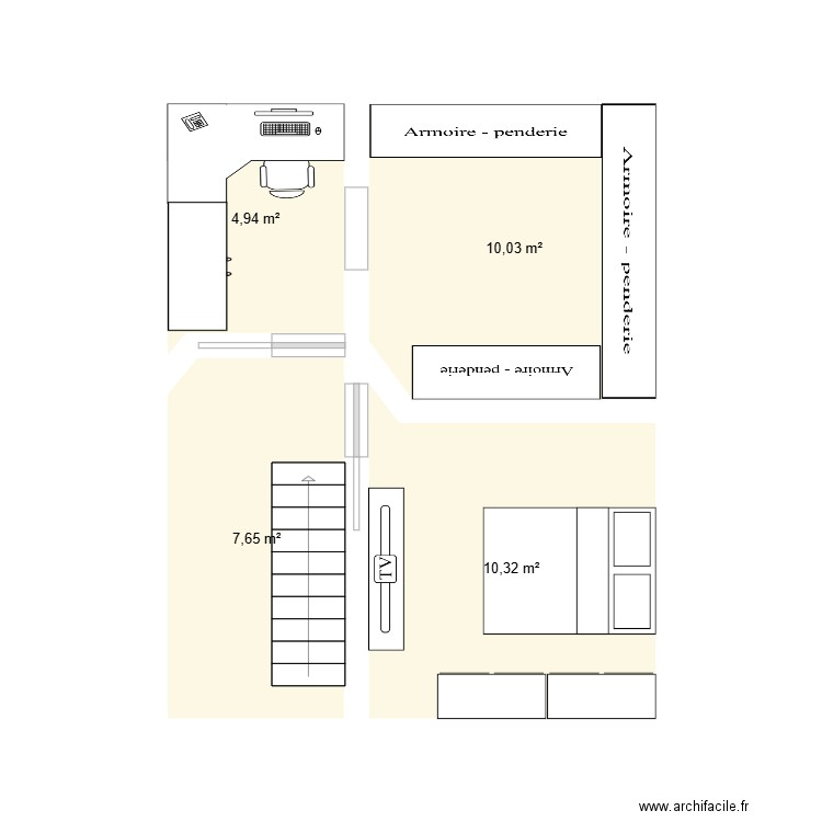 Etage. Plan de 4 pièces et 33 m2